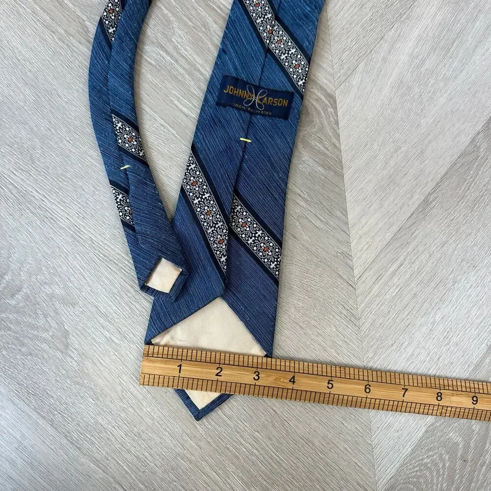 Vintage Johnny Carson Blue Diagonal Stripe Tie 70s 80s Classic Nubby